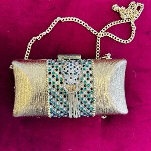 Gold Embellished Clutch with Chain